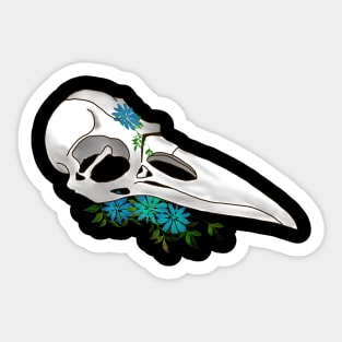 Floral Raven Skull Sticker